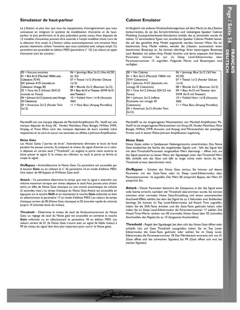 Pa g e / seite 56, Chapitre / abschnitt 3- effets / effekte | Johnson Amplification J-STATION User Manual | Page 61 / 76