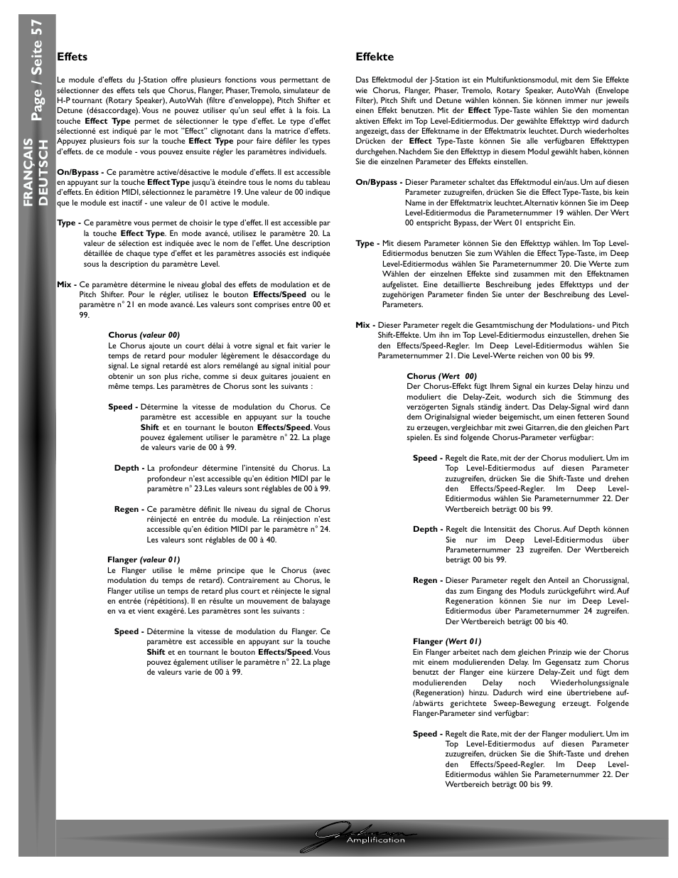 Pa g e / seite 57, Chapitre / abschnitt 3- effets / effekte, J-station mode d ’emploi / bedienungshandbuch | Fran ç ais deutsch | Johnson Amplification J-STATION User Manual | Page 62 / 76