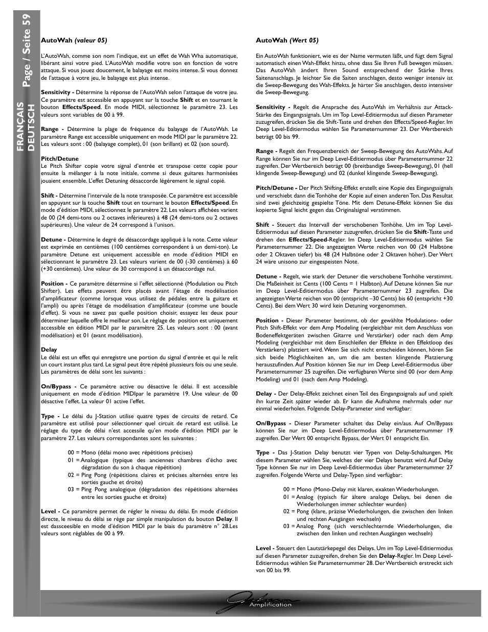 Pa g e / seite 59, Chapitre / abschnitt 3- effets / effekte, J-station mode d ’emploi / bedienungshandbuch | Fran ç ais deutsch | Johnson Amplification J-STATION User Manual | Page 64 / 76