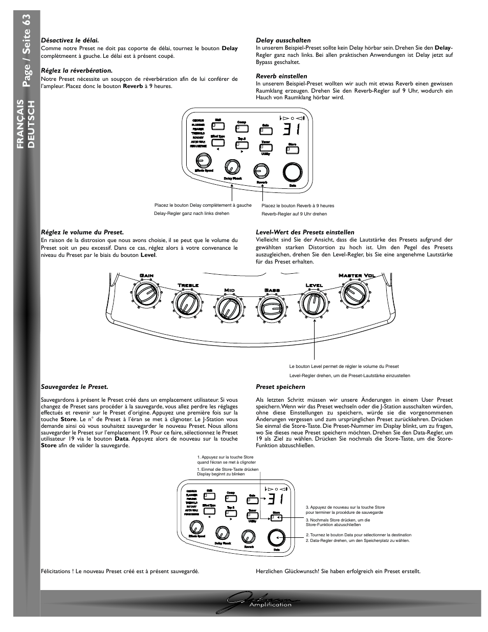 Pa g e / seite 63, Chapitre / abschnitt 4 - application / lehrgang, J-station mode d ’emploi / bedienungshandbuch | Fran ç ais deutsch | Johnson Amplification J-STATION User Manual | Page 68 / 76