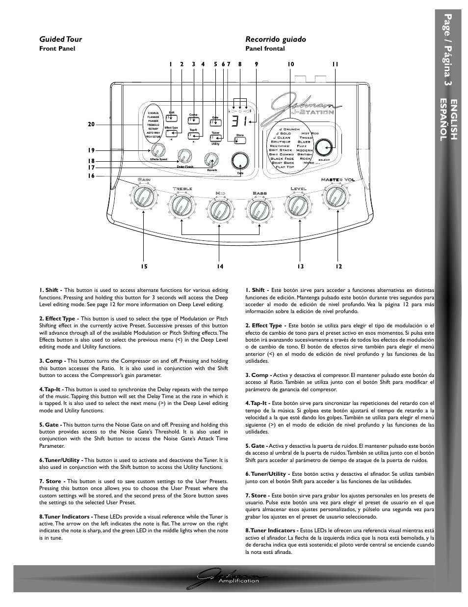 Pa g e / p á gina 3 | Johnson Amplification J-STATION User Manual | Page 8 / 76