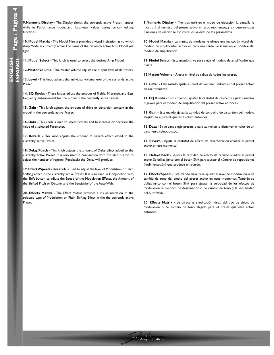 Pa g e / p á gina 4, English esp a ñ ol | Johnson Amplification J-STATION User Manual | Page 9 / 76