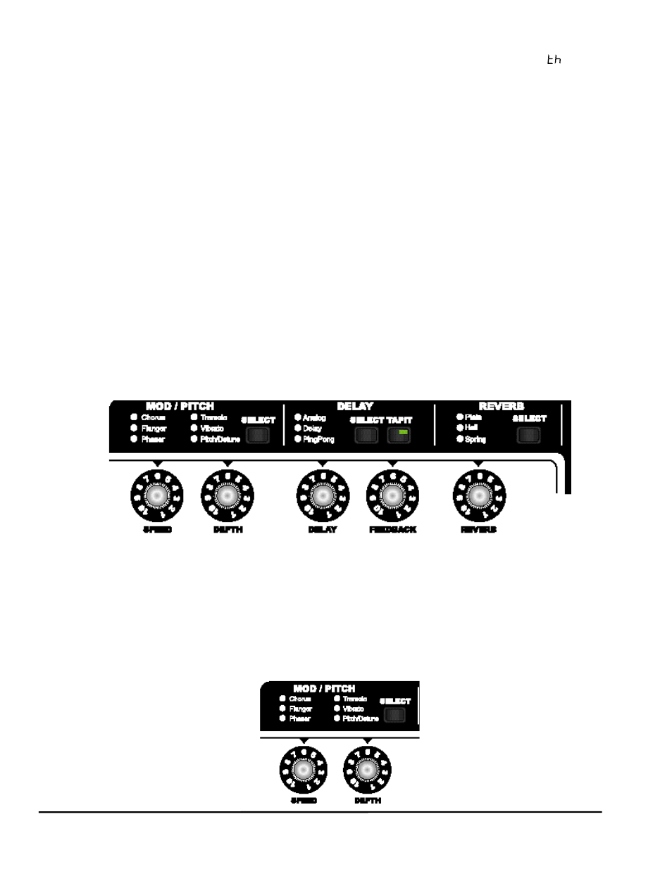 Editing effects, Selecting effects, Jm60 mod/pitch effects group | Johnson Amplification JM60 User Manual | Page 16 / 31