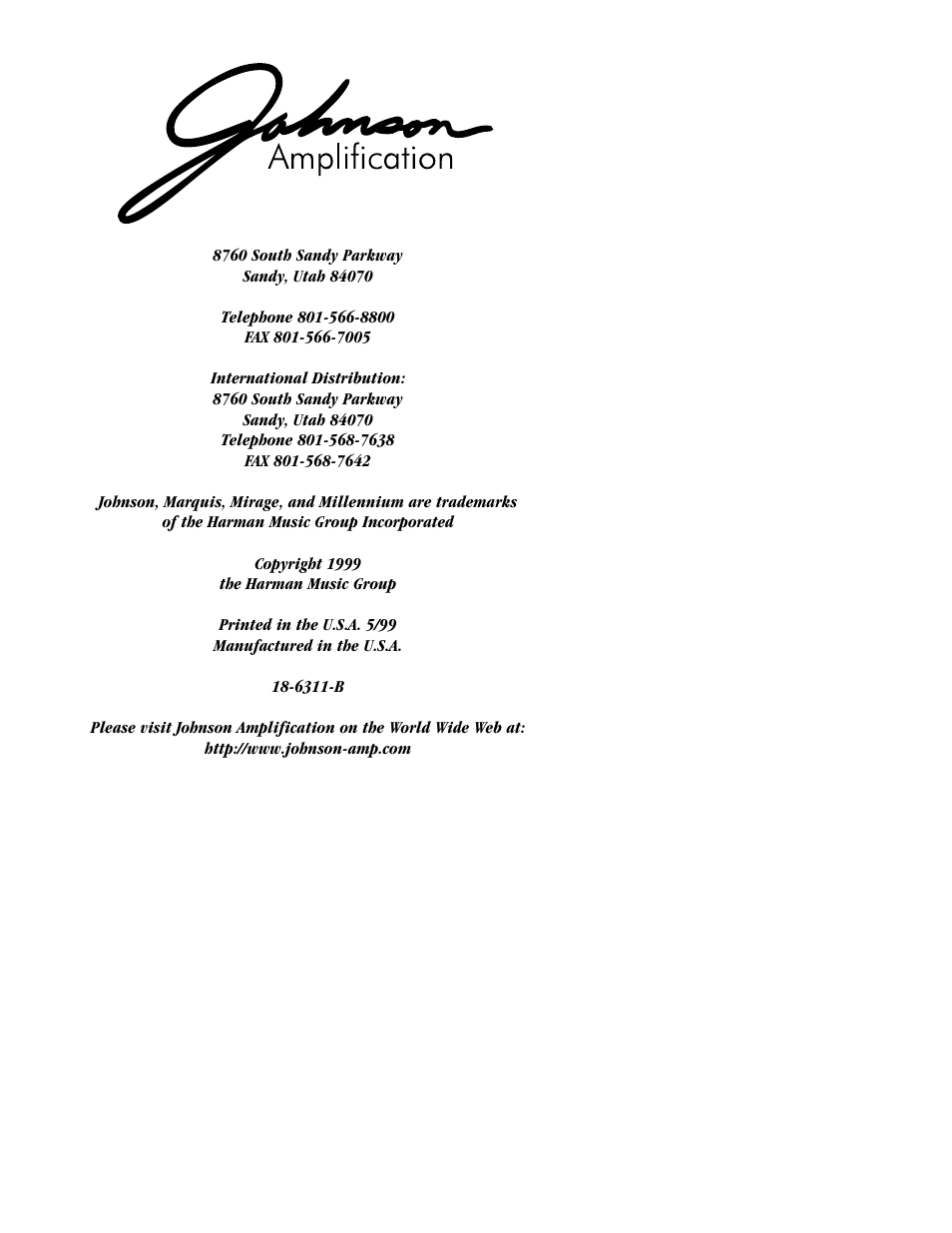 Johnson Amplification J8 User Manual | Page 8 / 8