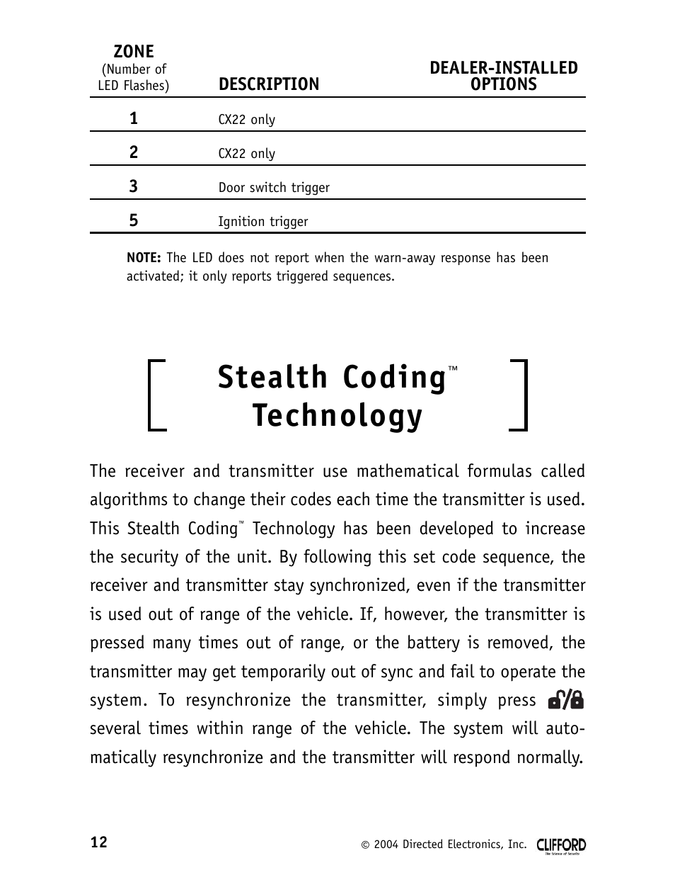 Stealth coding, Technology | CLIFFORD 980074 SERIES 11CX User Manual | Page 17 / 23
