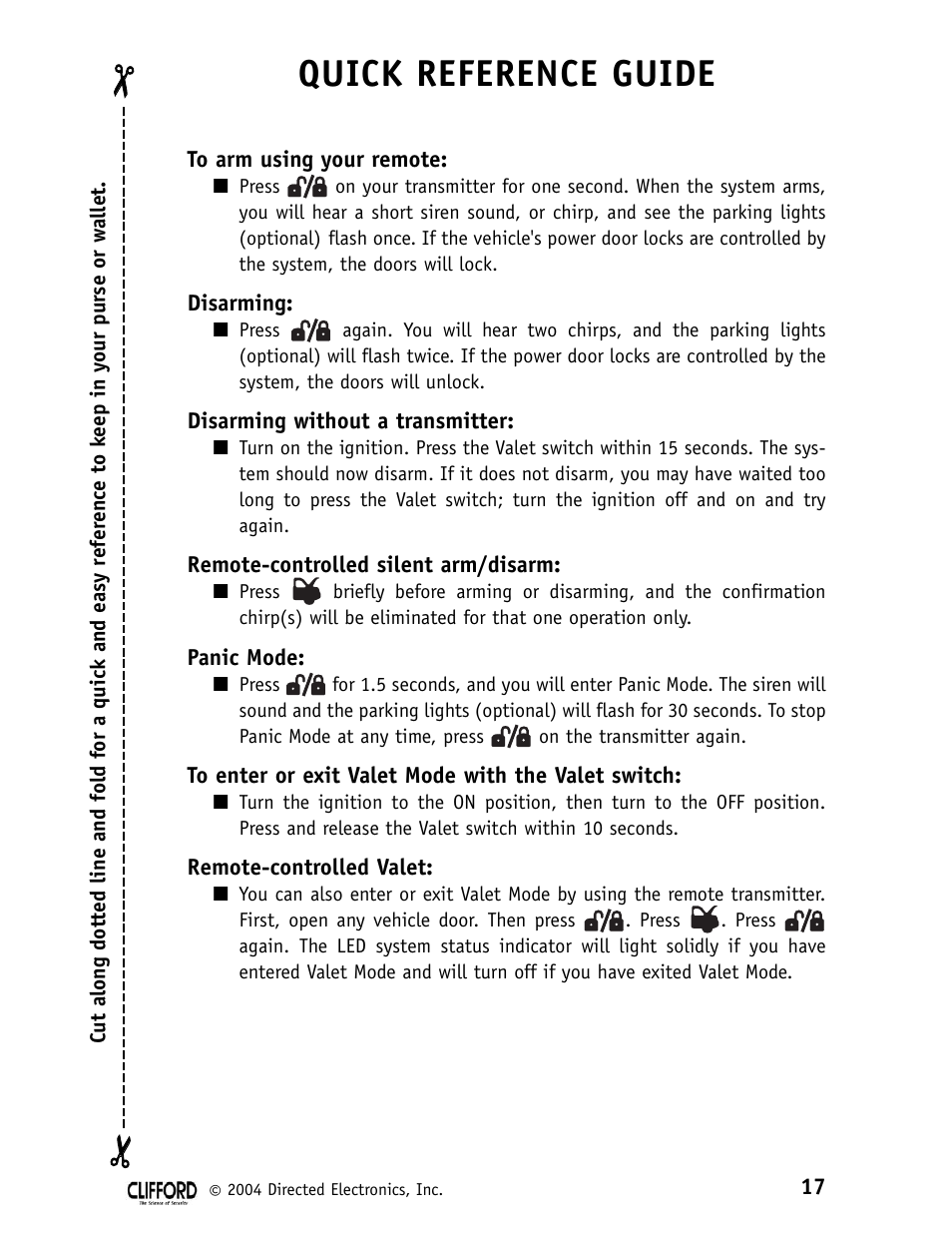 Quick reference guide | CLIFFORD 980074 SERIES 11CX User Manual | Page 22 / 23