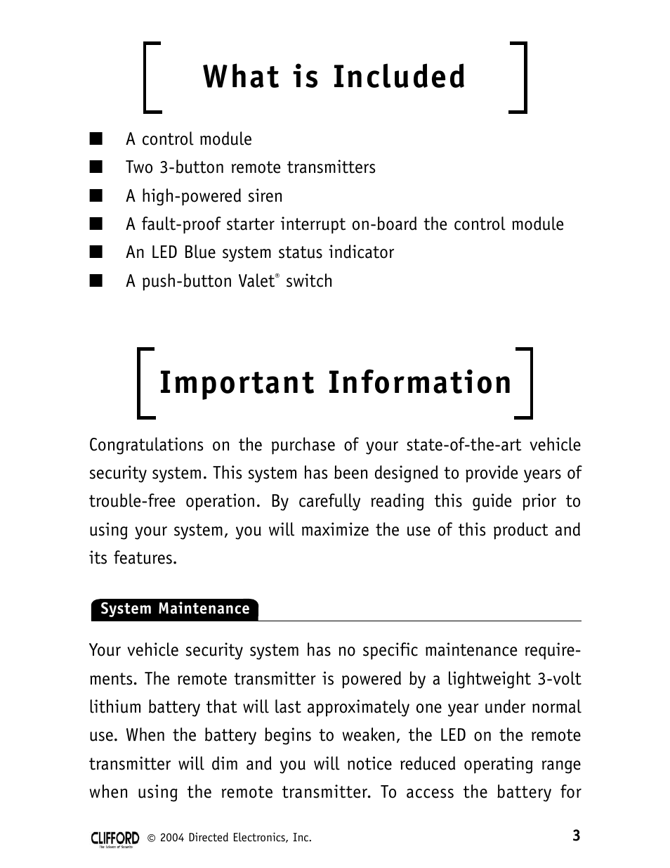 What is included, Important information | CLIFFORD 980074 SERIES 11CX User Manual | Page 8 / 23