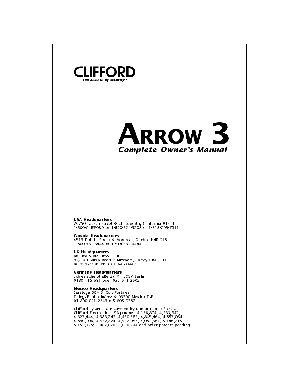 CLIFFORD cyber Arrow 3 User Manual | 9 pages