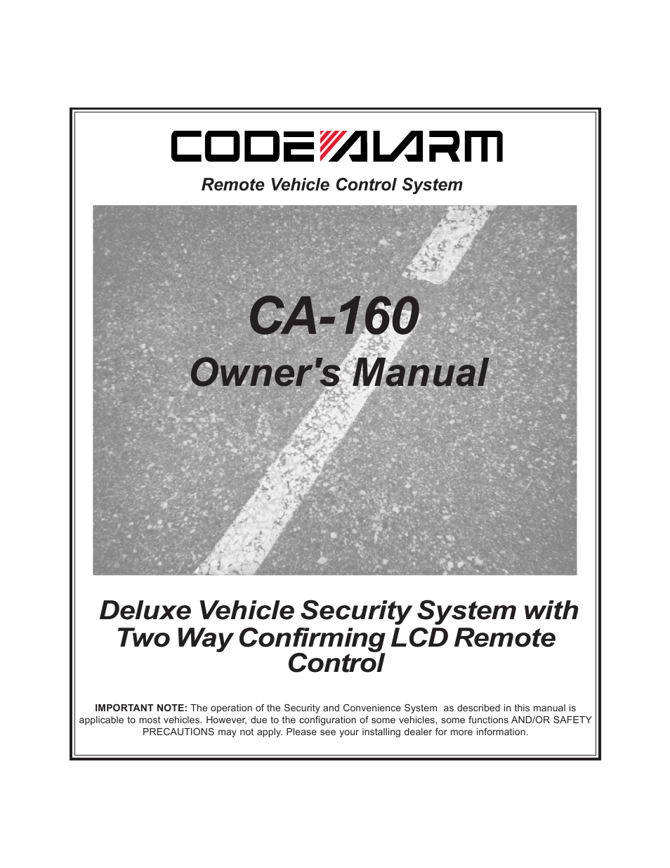 Code Alarm CA-160 User Manual | 12 pages