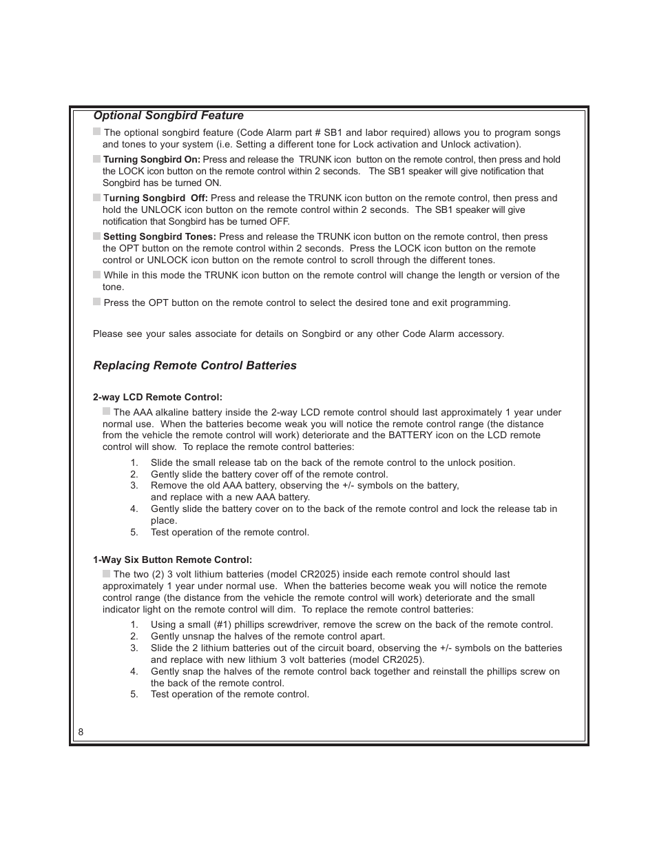 Code Alarm CA-160 User Manual | Page 8 / 12