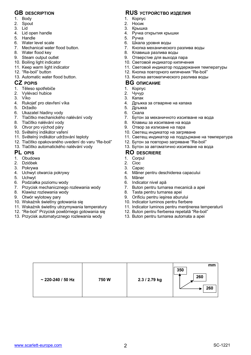 Scarlett SC-1221 User Manual | Page 2 / 19