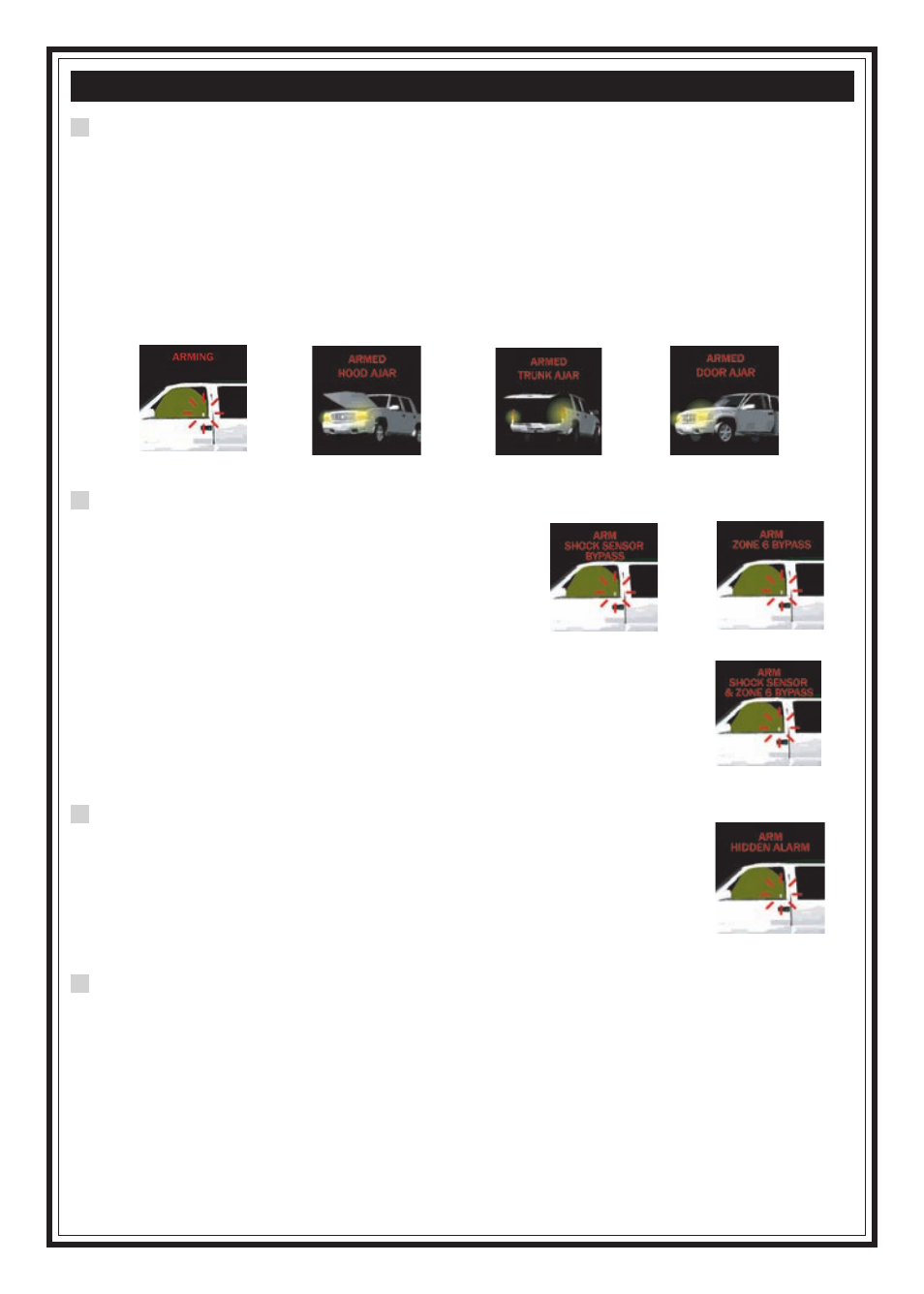 Arming the security system, Using your remote control arm with sensor bypass, Hidden alarm function | Active/passive arming | Code Alarm SRT 9000 User Manual | Page 13 / 26