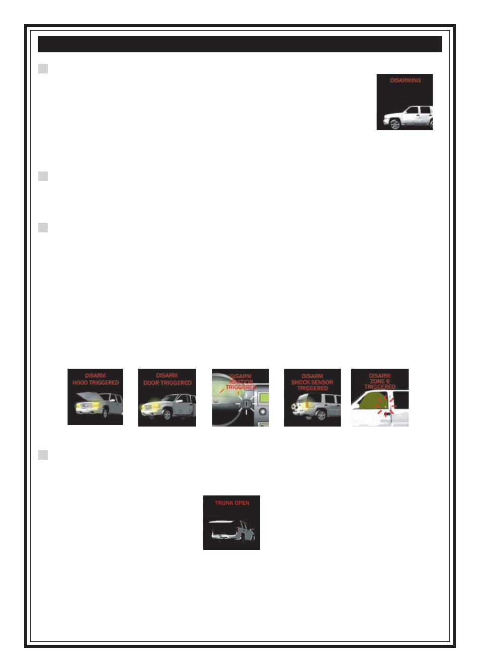Attempted intrusion identification, Disarming the security system, Activating the trunk release feature (optional) | Code Alarm SRT 9000 User Manual | Page 14 / 26