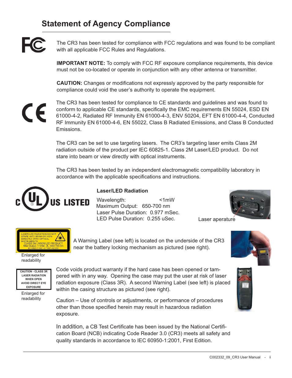 Statement of agency compliance | Code Alarm CR3 User Manual | Page 2 / 68