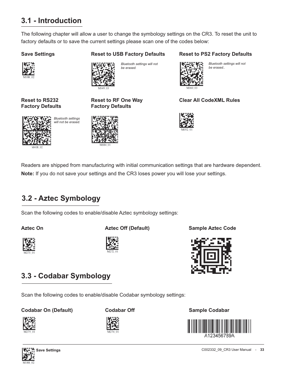 1 - introduction, 2 - aztec symbology, 3 - codabar symbology | Code Alarm CR3 User Manual | Page 39 / 68