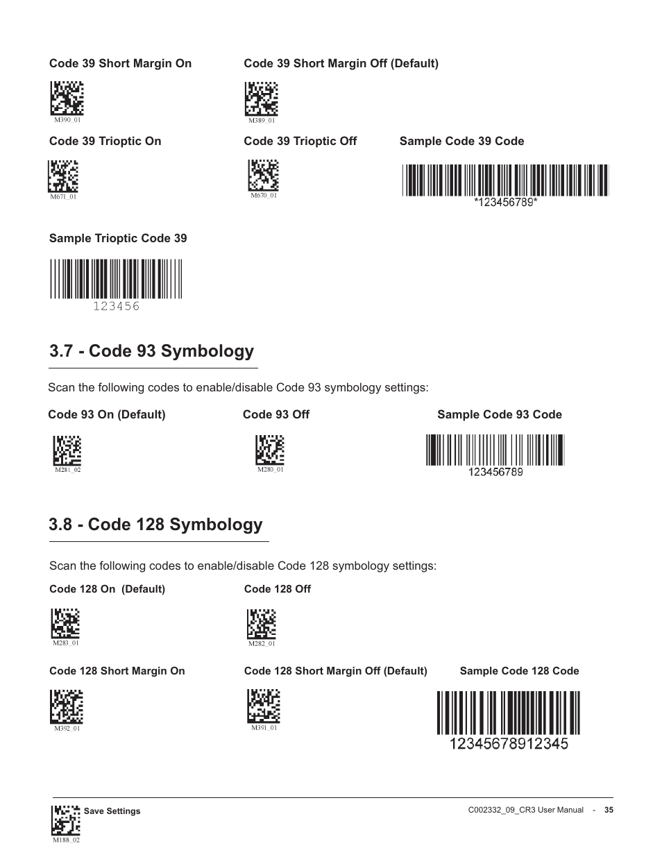 8 - code 128 symbology, 7 - code 93 symbology | Code Alarm CR3 User Manual | Page 41 / 68