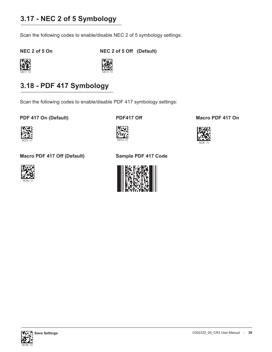 17 - nec 2 of 5 symbology | Code Alarm CR3 User Manual | Page 45 / 68