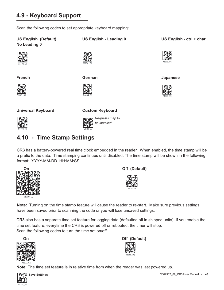 9 - keyboard support, 10 - time stamp settings | Code Alarm CR3 User Manual | Page 54 / 68