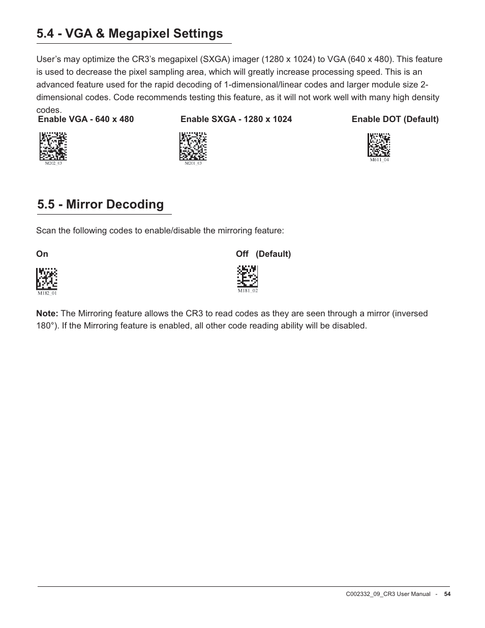 4 - vga & megapixel settings, 5 - mirror decoding | Code Alarm CR3 User Manual | Page 60 / 68