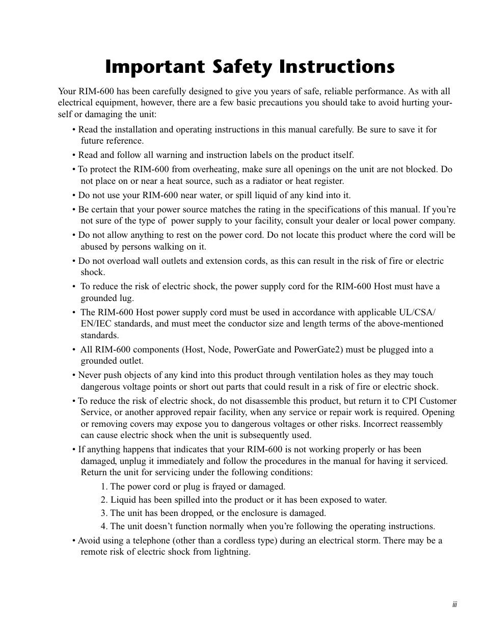 Safety, introduction, warranty, Important safety instructions | Chatsworth Products RIM-600 User Manual | Page 3 / 84