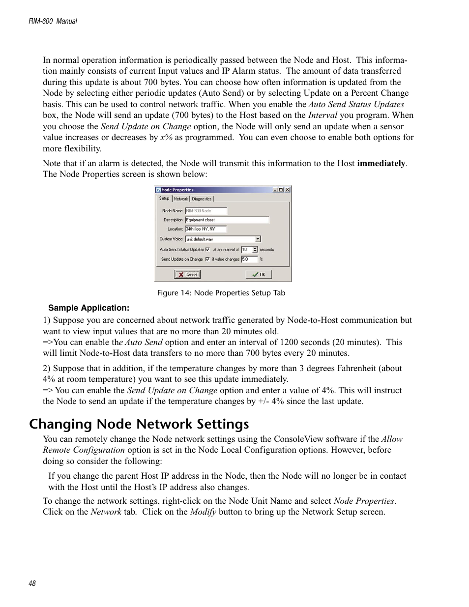Sample application, Changing node network settings | Chatsworth Products RIM-600 User Manual | Page 48 / 84
