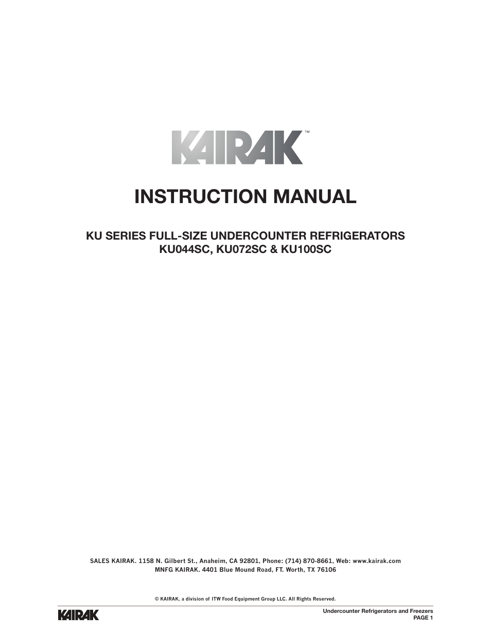 Kairak Undercounters (KU) User Manual | 30 pages