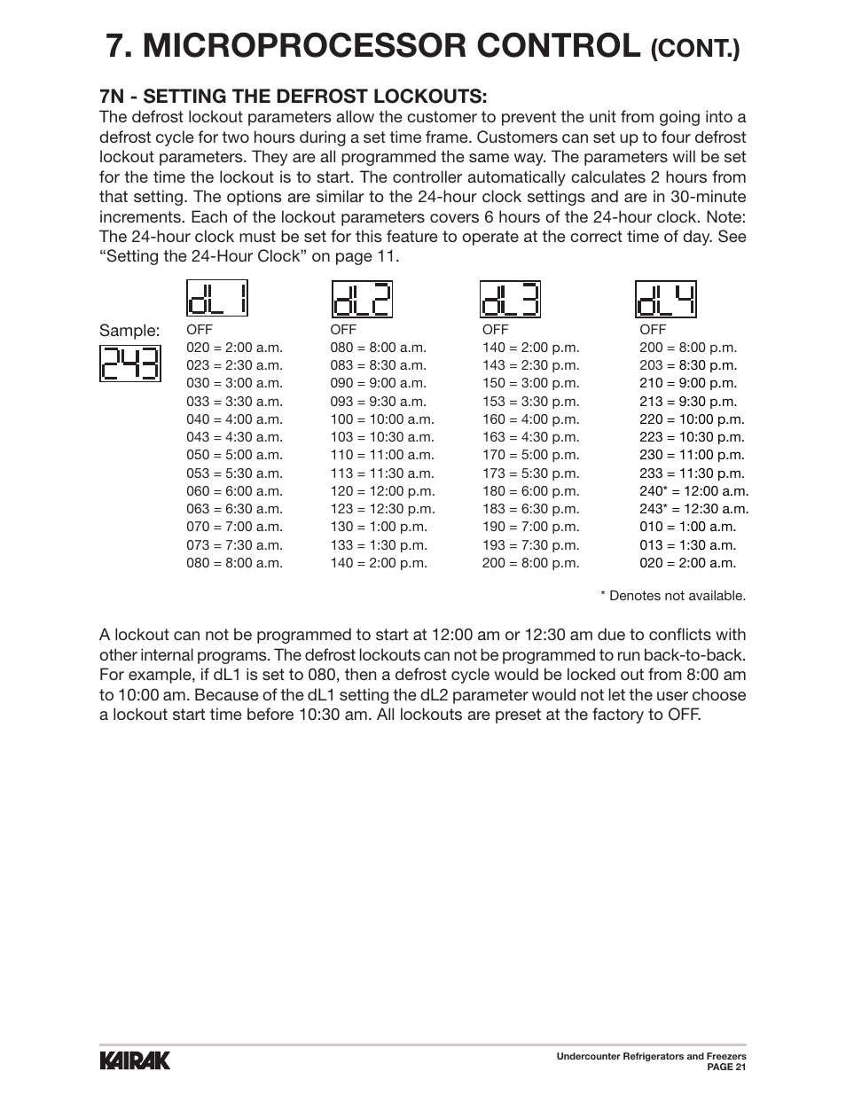 Microprocessor control, Cont.) | Kairak Undercounters (KU) User Manual | Page 21 / 30