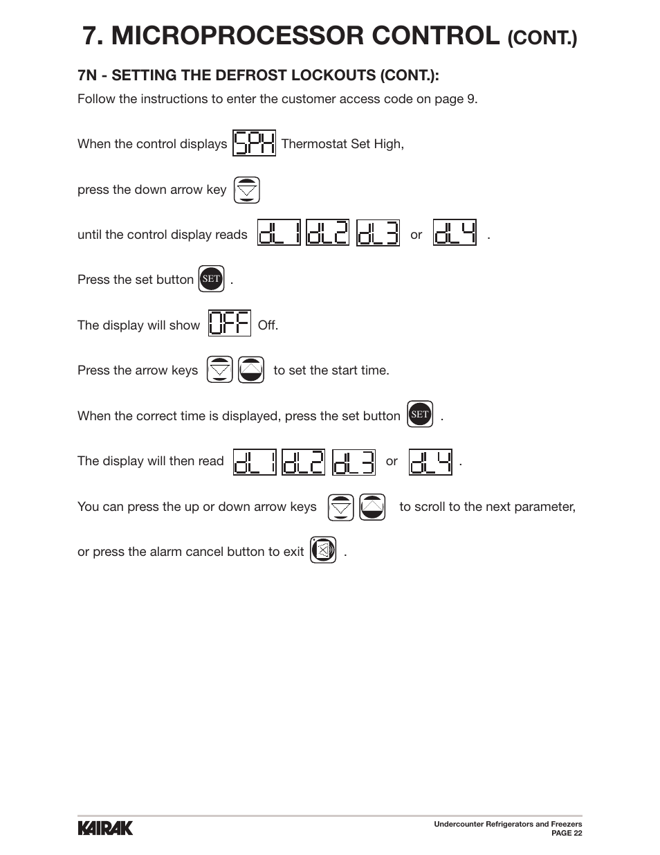 Microprocessor control, Cont.) | Kairak Undercounters (KU) User Manual | Page 22 / 30