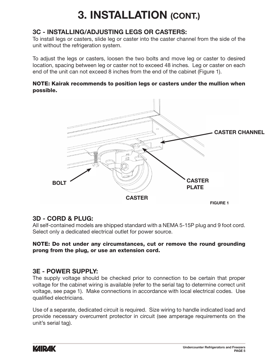 Installation, Cont.) | Kairak Undercounters (KU) User Manual | Page 5 / 30