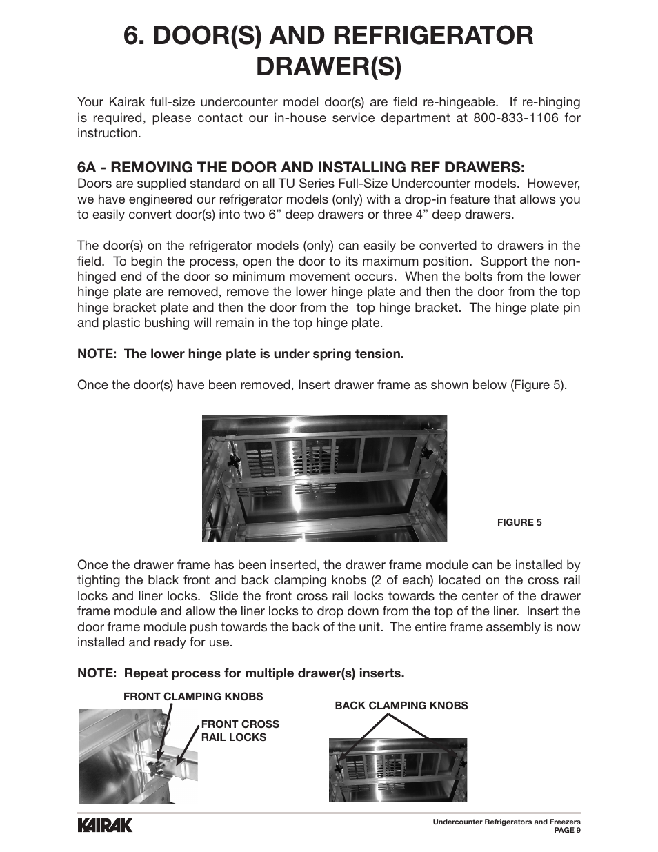 Door(s) and refrigerator drawer(s) | Kairak Undercounters (KU) User Manual | Page 9 / 30