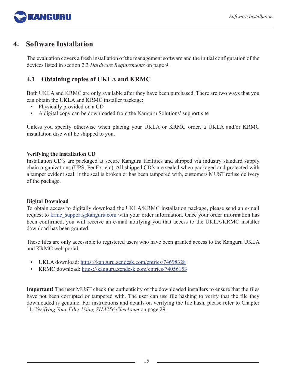 Software installation, Obtaining copies of ukla and krmc | Kanguru Common Criteria Evaluated v1.21 User Manual | Page 15 / 36