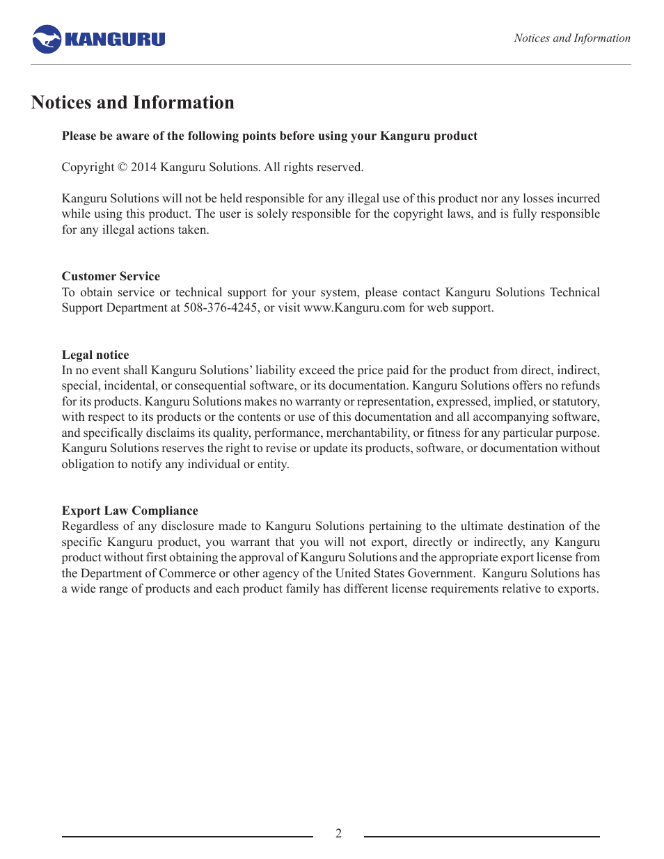 Notices and information | Kanguru Common Criteria Evaluated v1.21 User Manual | Page 2 / 36