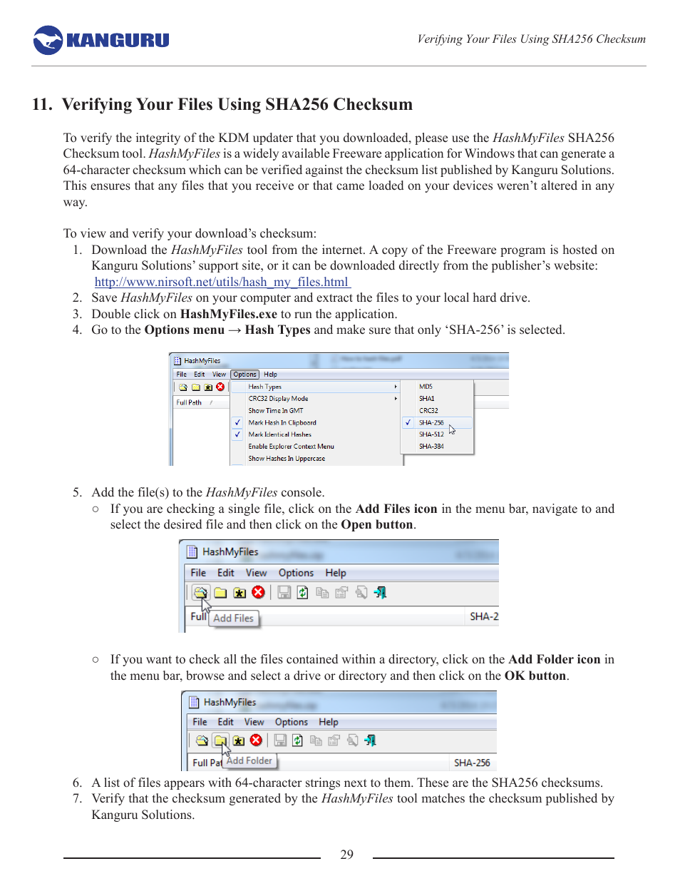 Verifying your files using sha256 checksum | Kanguru Common Criteria Evaluated v1.21 User Manual | Page 29 / 36