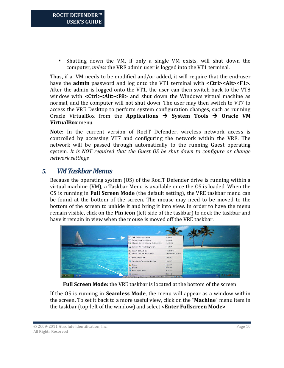 Vm taskbar menus | Kanguru RocIT Defender User Manual | Page 10 / 21