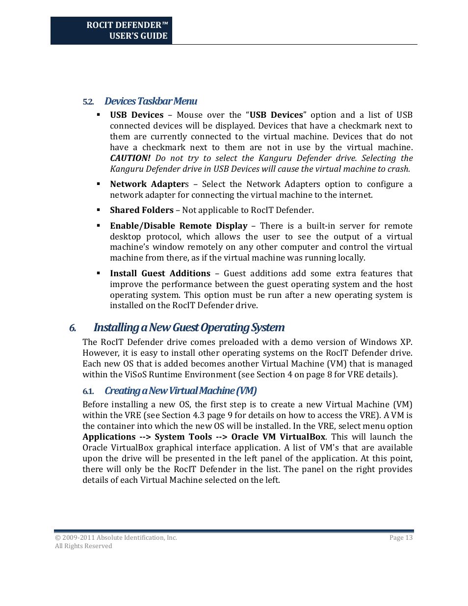 Installing a new guest operating system | Kanguru RocIT Defender User Manual | Page 13 / 21