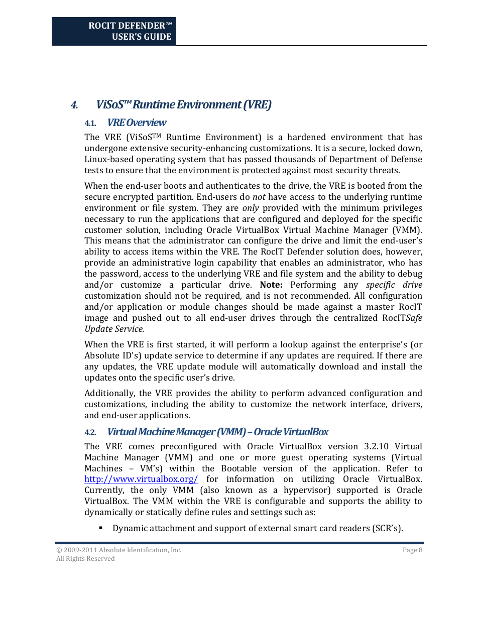 Visos™ runtime environment (vre) | Kanguru RocIT Defender User Manual | Page 8 / 21