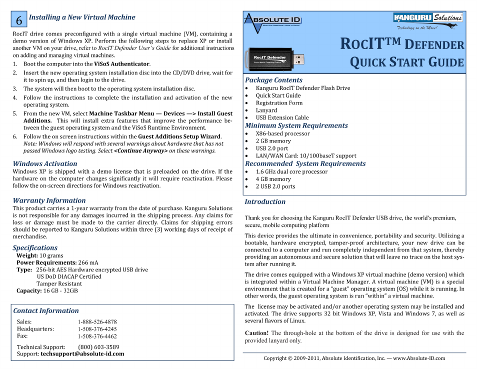 Kanguru RocIT Defender Quick Start User Manual | 2 pages