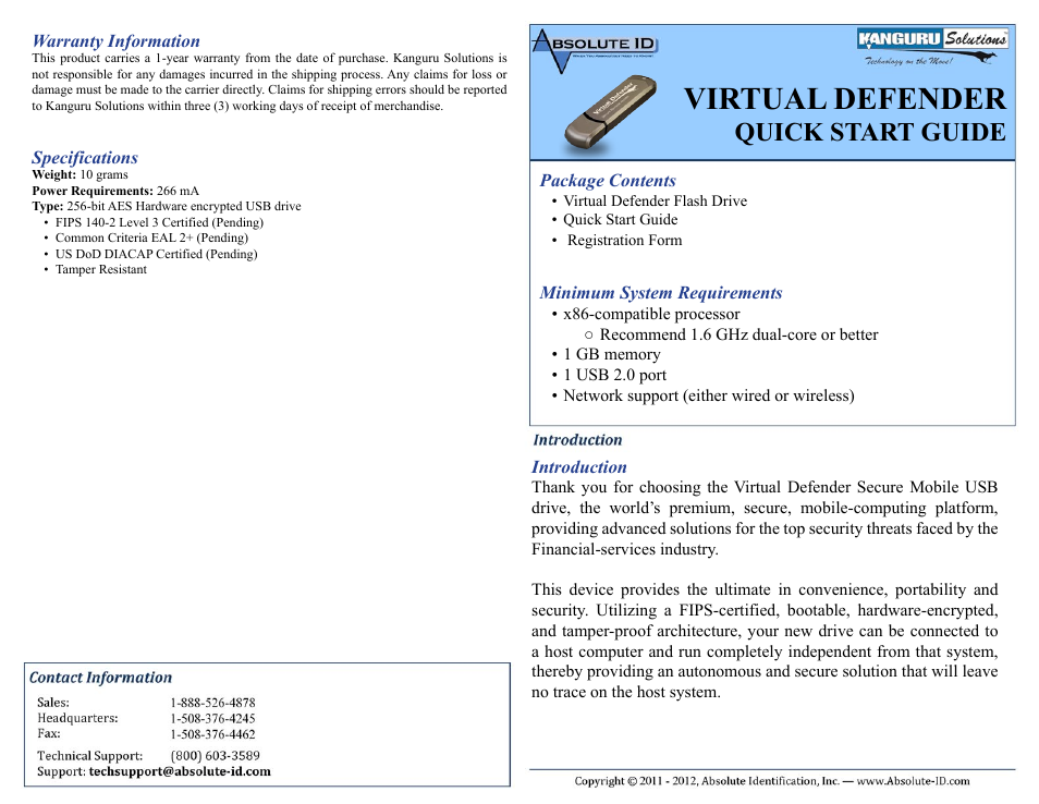 Kanguru RocIT Virtual Defender User Manual | 2 pages