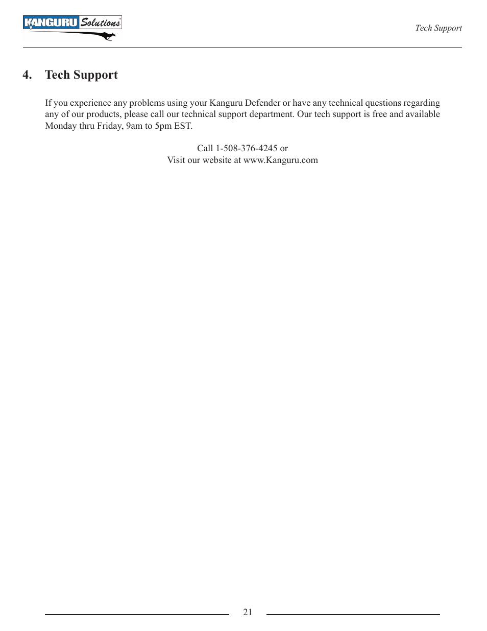 Tech support | Kanguru Defender User Manual | Page 21 / 22