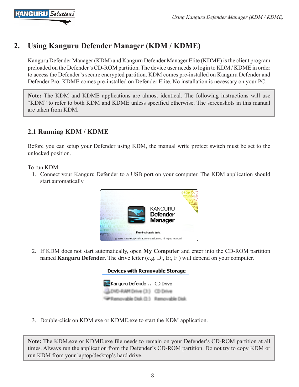 Using kanguru defender manager (kdm / kdme) | Kanguru Defender User Manual | Page 8 / 22