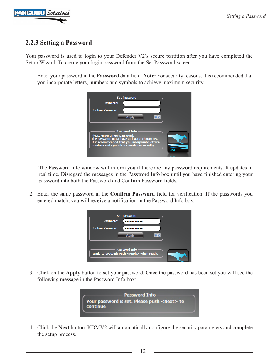 Setting a password | Kanguru Defender V2 User Manual | Page 12 / 30