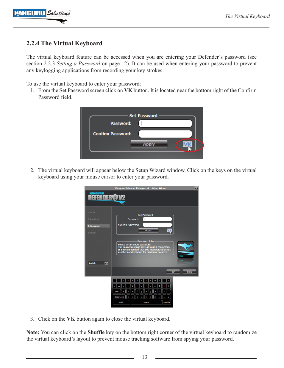 The virtual keyboard | Kanguru Defender V2 User Manual | Page 13 / 30