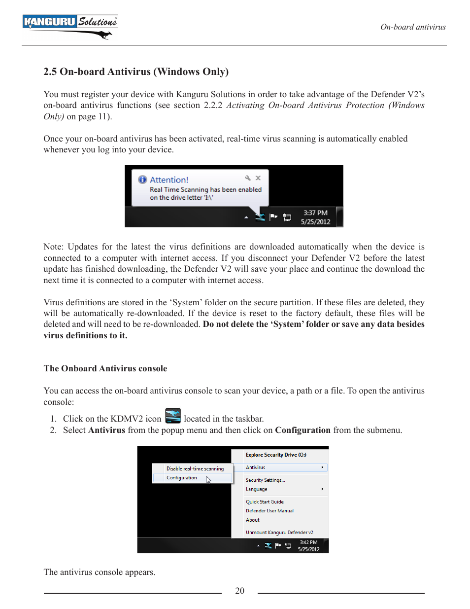 On-board antivirus (windows only) | Kanguru Defender V2 User Manual | Page 20 / 30