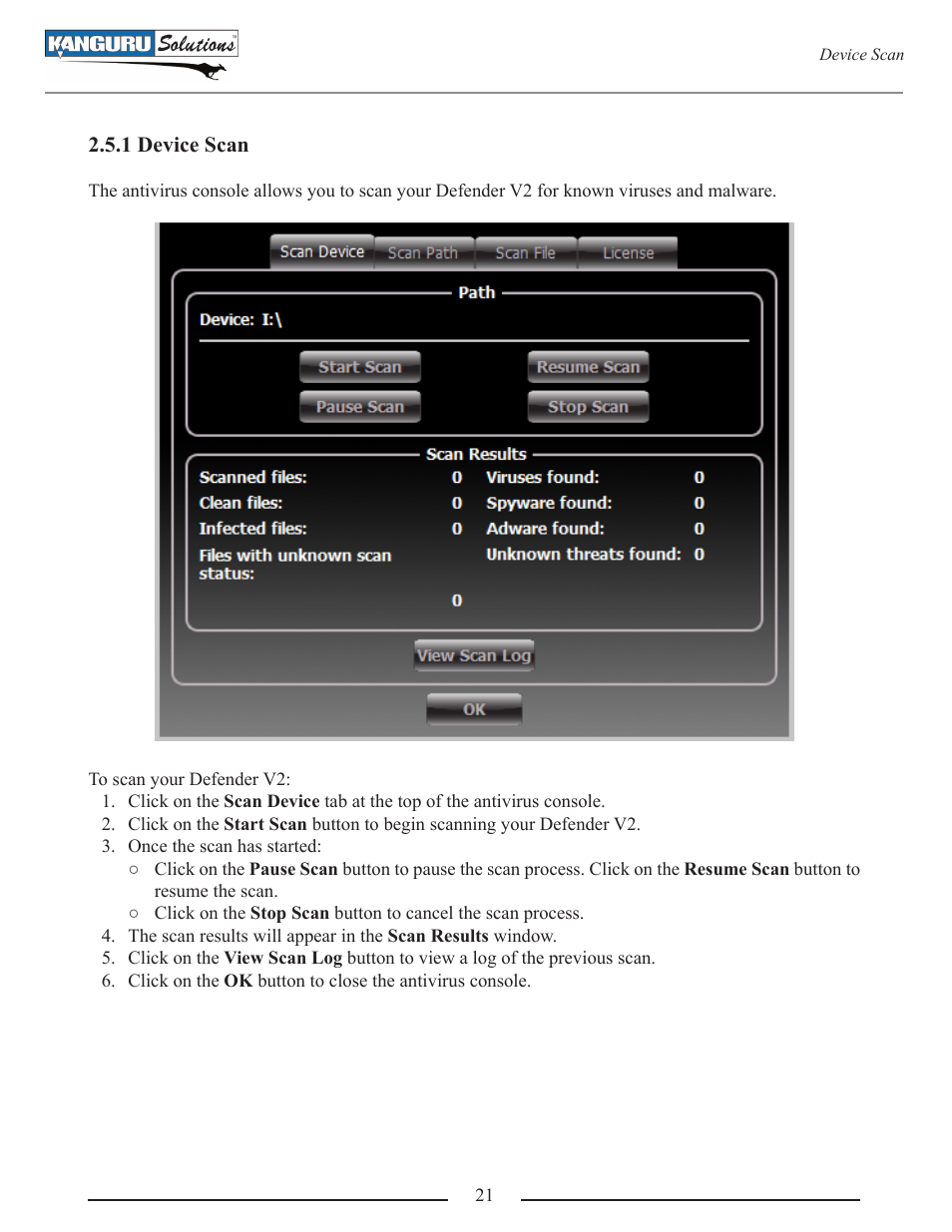 Device scan | Kanguru Defender V2 User Manual | Page 21 / 30