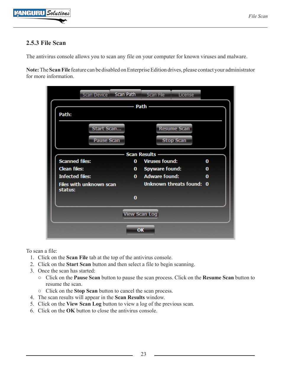 File scan | Kanguru Defender V2 User Manual | Page 23 / 30