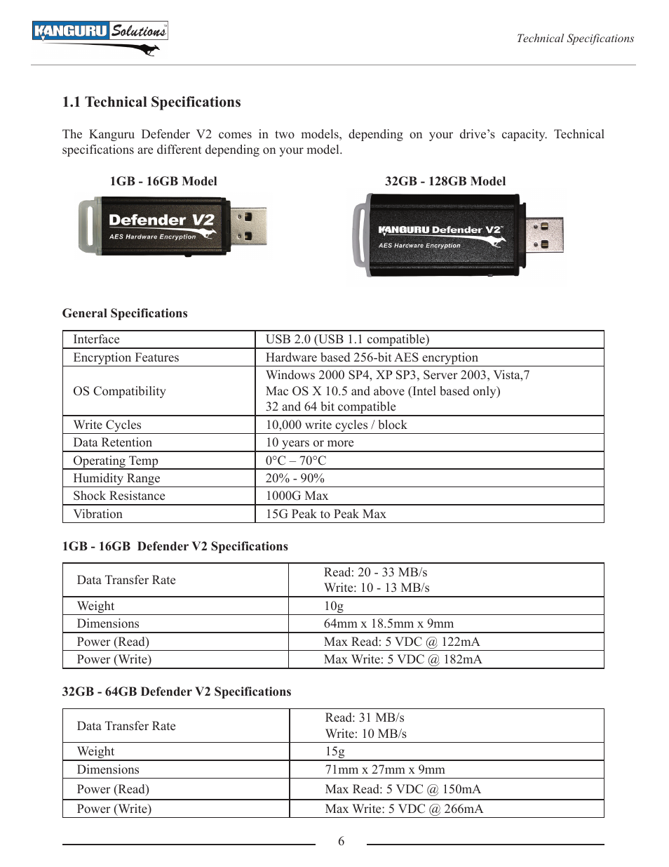 Technical specifications | Kanguru Defender V2 User Manual | Page 6 / 30