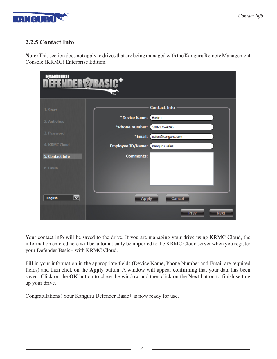 5 contact info | Kanguru Defender Basic+ User Manual | Page 14 / 33