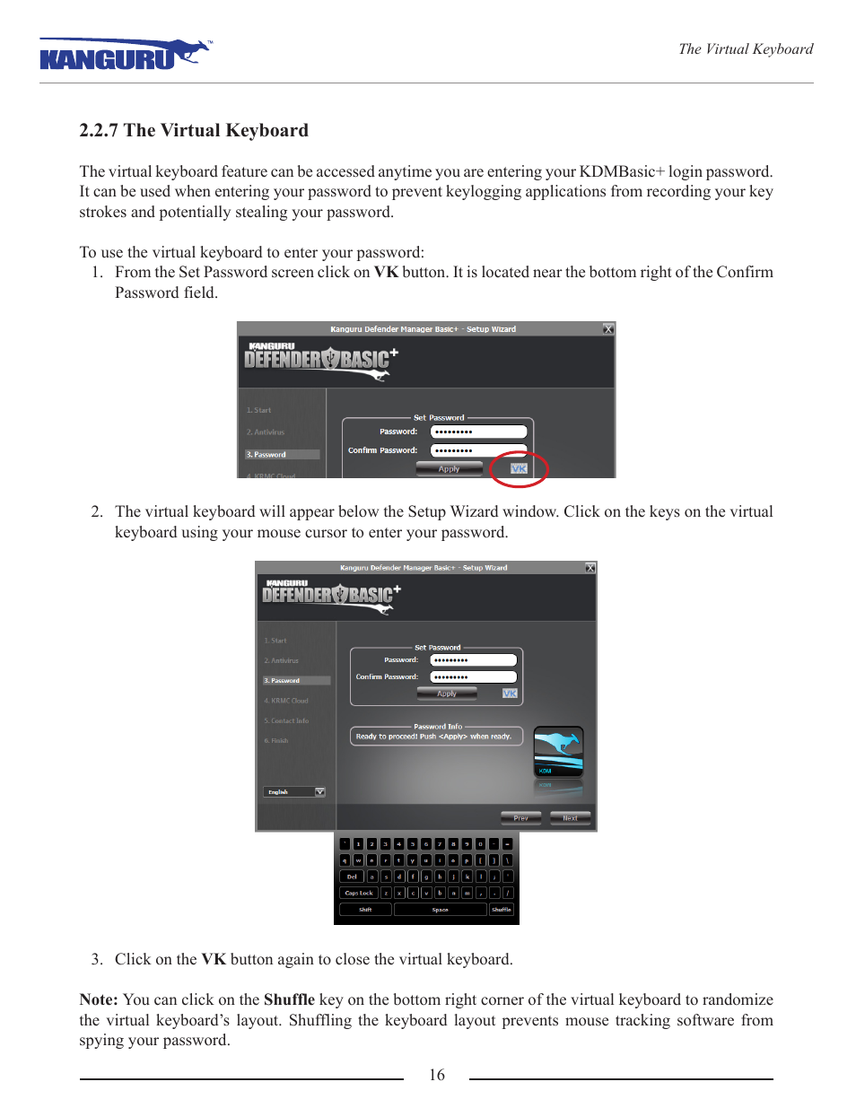 7 the virtual keyboard | Kanguru Defender Basic+ User Manual | Page 16 / 33