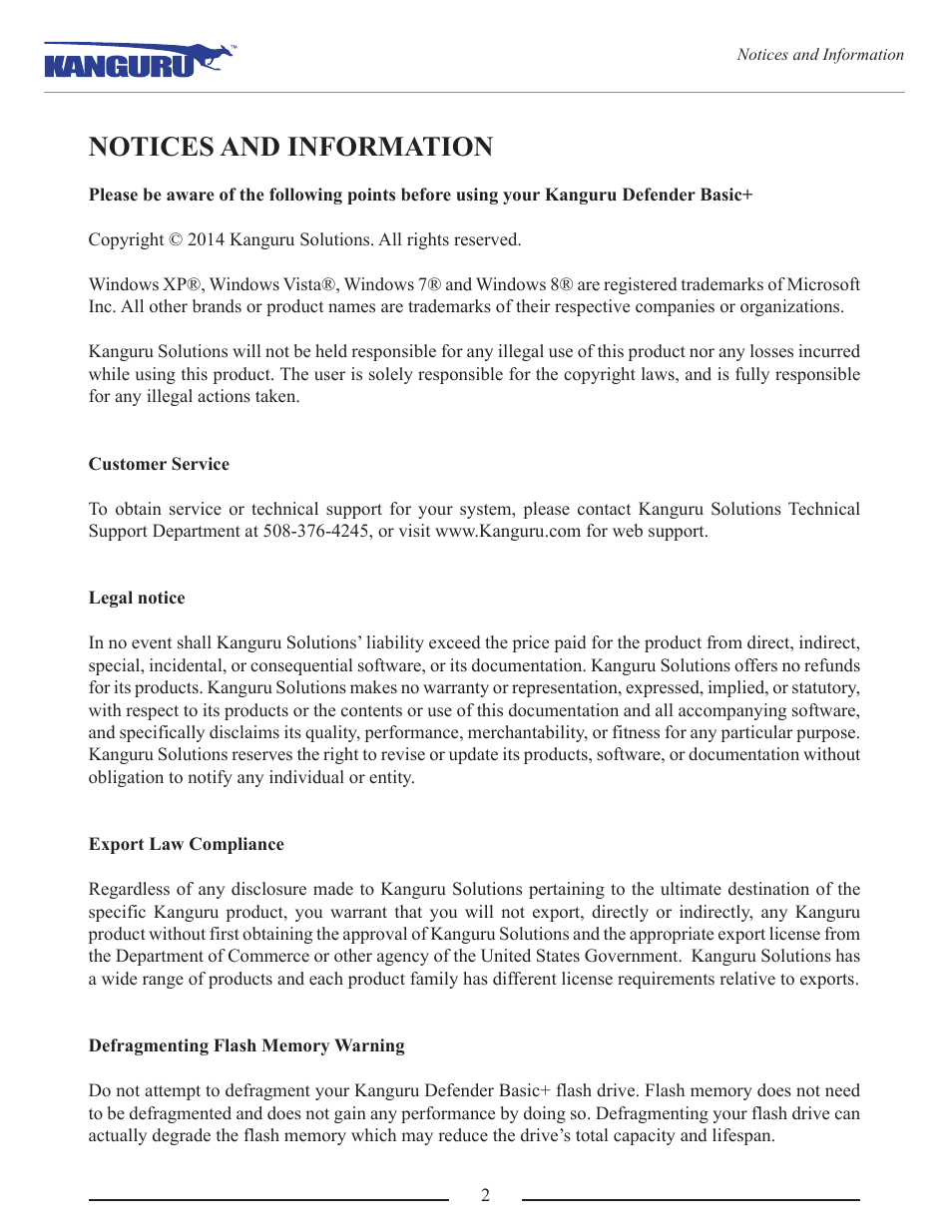 Notices and information | Kanguru Defender Basic+ User Manual | Page 2 / 33