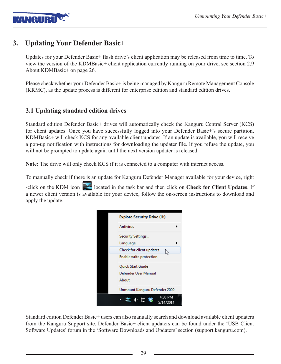 Updating your defender basic, 1 updating standard edition drives | Kanguru Defender Basic+ User Manual | Page 29 / 33